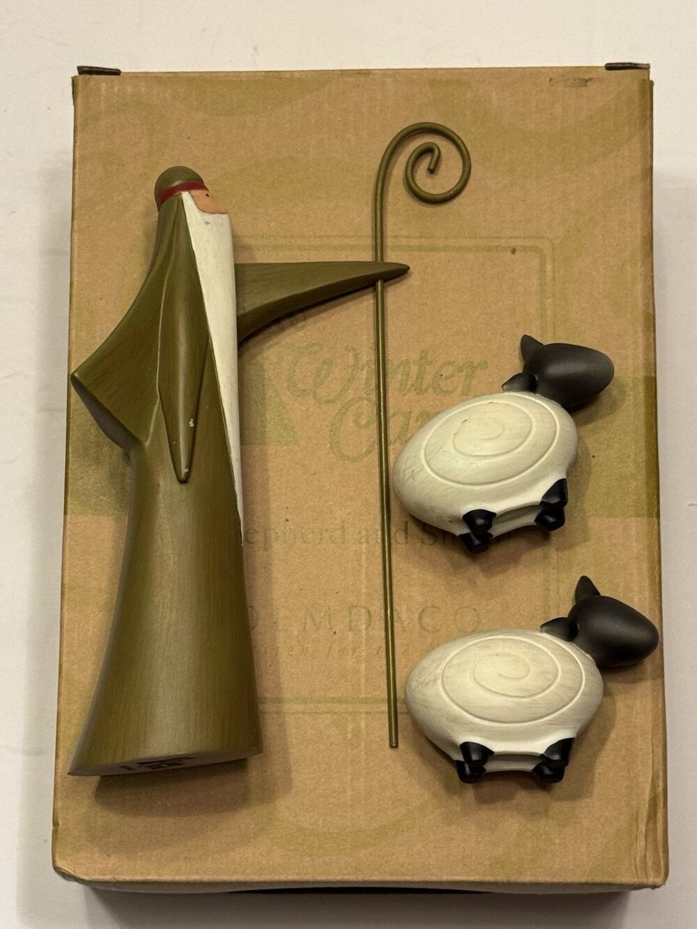 Demdaco Winter Carols Shepherd & Sheep Nativity Figures 3 pc Set 2004 Christmas